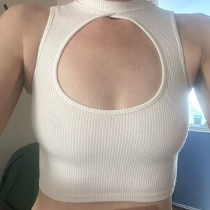 White Ribbed Crop Top With Cut Out Design white size extra small
